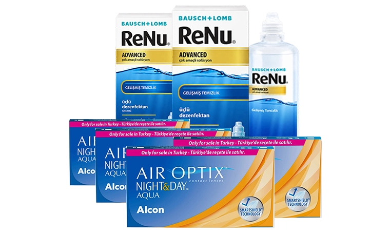 Air Optix Night & Day AQUA İndirimli Lens Seti 4 Kutu (Renu Advanced Solüsyonlu) lens 